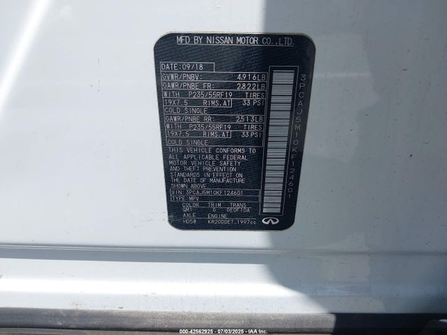 3PCAJ5M10KF124601 Infiniti QX50