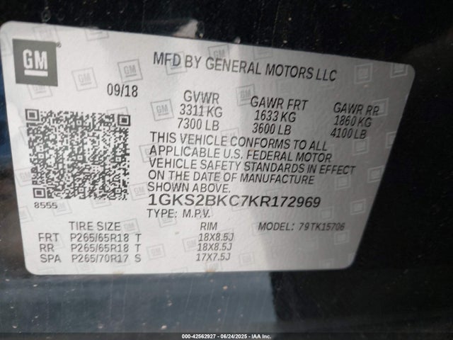1GKS2BKC7KR172969 GMC l83 - spark ignited direct injection, variable valve timing, afm, e85 max, alum