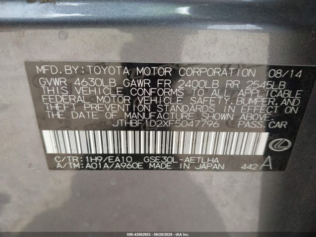 2015 LEXUS IS 250 JTHBF1D2XF5047796 Photo 8