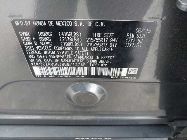 3CZRU6H38GM713789 Honda r18z9
