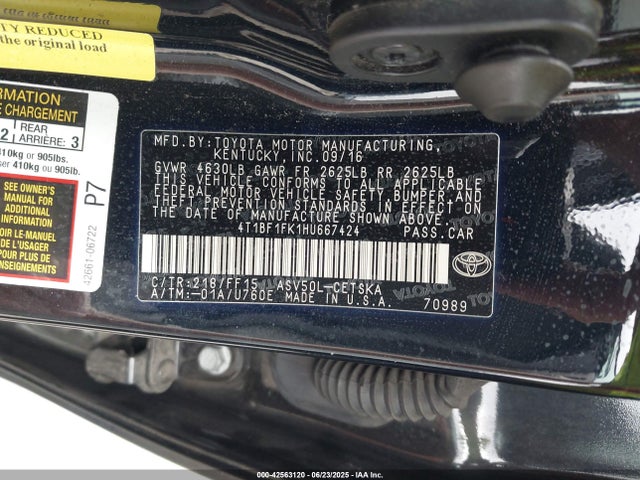 4T1BF1FK1HU667424 Toyota 2ar-fe