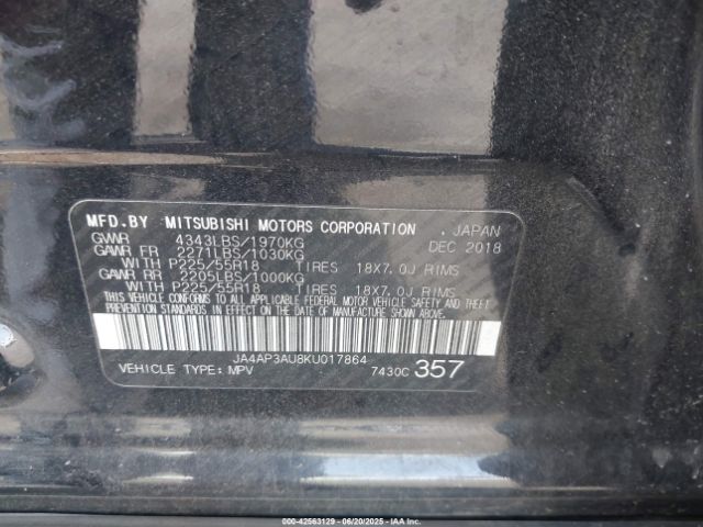 2019 MITSUBISHI OUTLANDER SPORT JA4AP3AU8KU017864 Photo 8