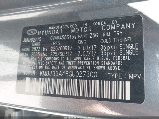 KM8J33A46GU027300 Hyundai 2016
