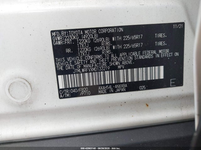 JTMLWRFVXMD133219 Toyota a25a-fxs, 3nm+4nm(ni)