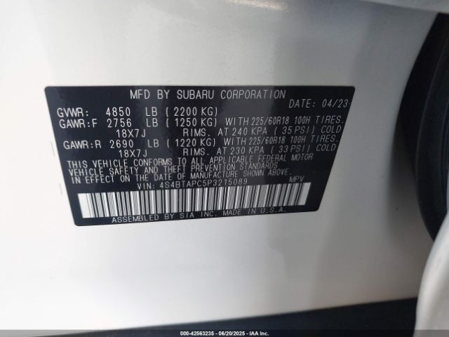2023 SUBARU OUTBACK 4S4BTAPC5P3215089 Photo 8