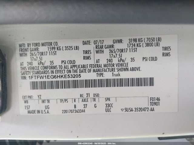 1FTFW1EG6HKE53205 Ford gtdi