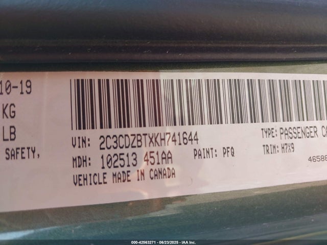 2C3CDZBTXKH741644 Dodge 2019