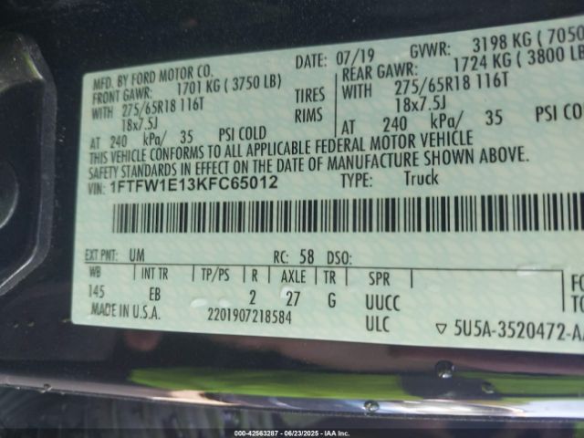 2019 FORD F-150 1FTFW1E13KFC65012 Photo 8