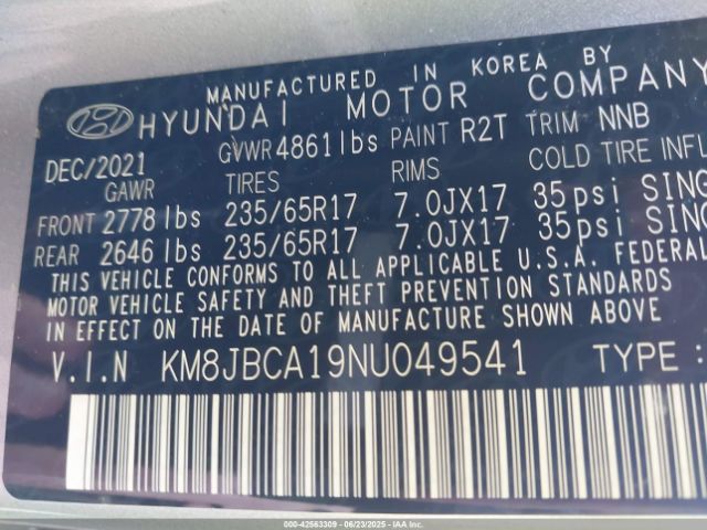 2022 HYUNDAI TUCSON HYBRID KM8JBCA19NU049541 Photo 8