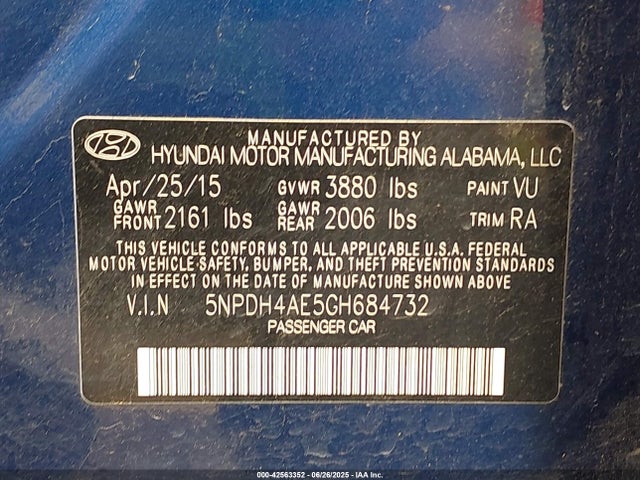 Hyundai dohc mpi nu 2016 5NPDH4AE5GH684732 Image 9