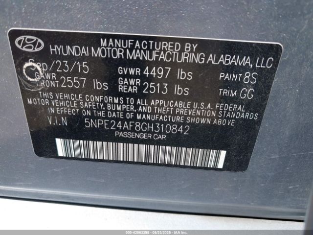 2016 HYUNDAI SONATA 5NPE24AF8GH310842 Photo 8