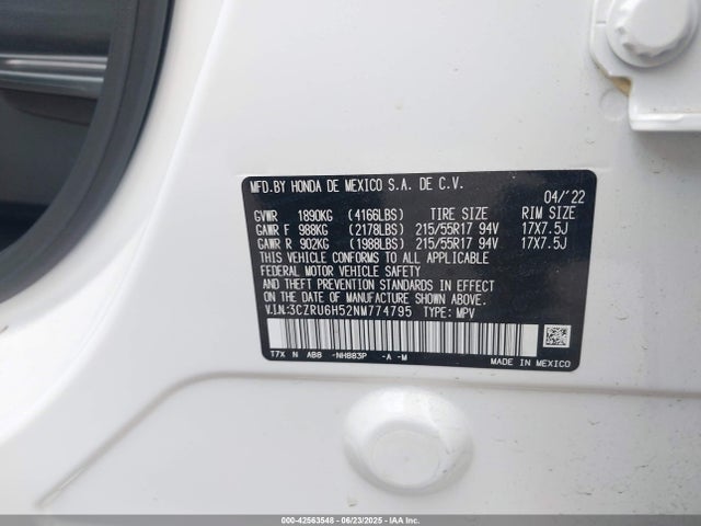 3CZRU6H52NM774795 Honda r18z9