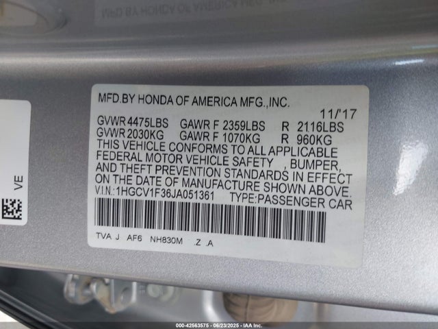 1HGCV1F36JA051361 Honda l15be