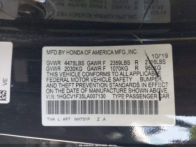 1HGCV1F35LA007130 Honda l15be