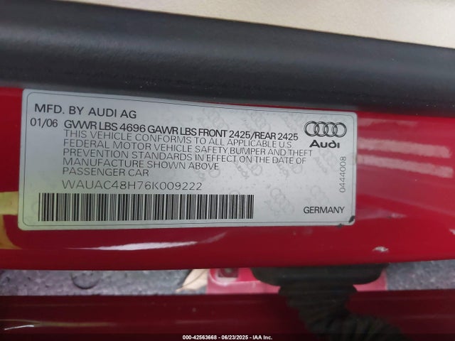 2006 AUDI A4 WAUAC48H76K009222 Photo 8