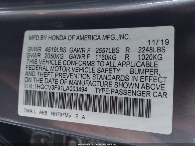 Honda lfb2 2020 1HGCV3F91LA003494 Image 9