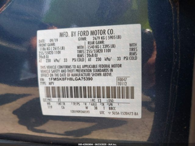 2020 FORD EXPLORER 1FMSK8FH8LGA75390 Photo 8