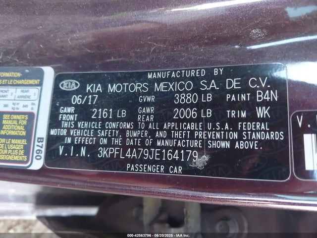 3KPFL4A79JE164179 KIA mpi nu