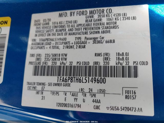 2020 FORD MUSTANG 1FA6P8TH6L5149600 Photo 8