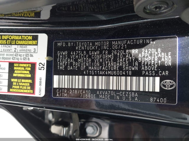 4T1G11AK4MU600418 Toyota a25a-fks