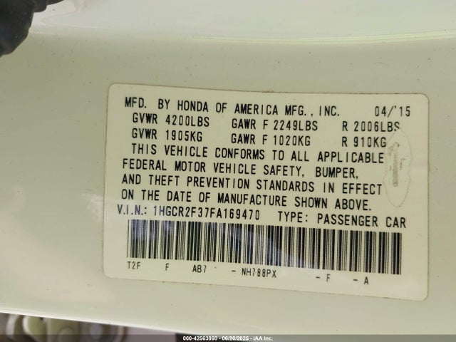 Honda k24w1 2015 1HGCR2F37FA169470 Image 9