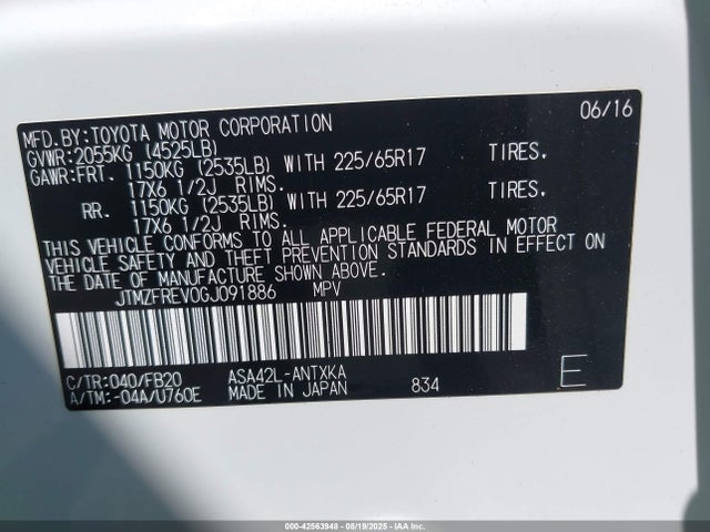 Toyota 2ar-fe 2016 JTMZFREV0GJ091886 Image 9