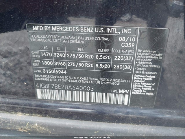 2011 Mercedes-benz Gl 450 4matic მანქანა იყიდება აუქციონზე, vin: 4JGBF7BE2BA640003, აუქციონის ნომერი: 42563961
