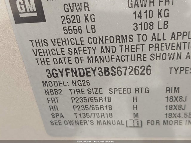 2011 CADILLAC SRX 3GYFNDEY3BS672626 Photo 8