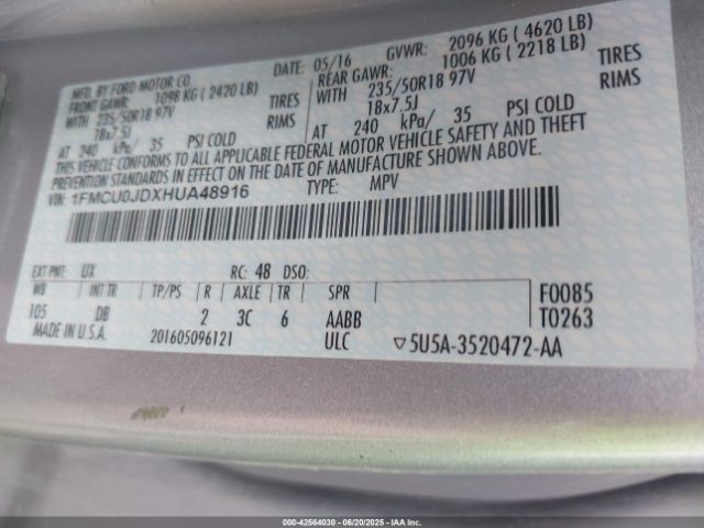 2017 FORD ESCAPE 1FMCU0JDXHUA48916 Photo 8
