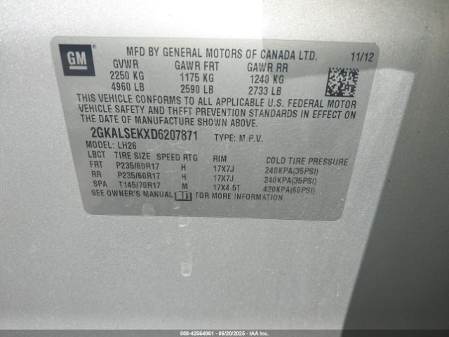 2013 GMC TERRAIN 2GKALSEKXD6207871 Photo 8
