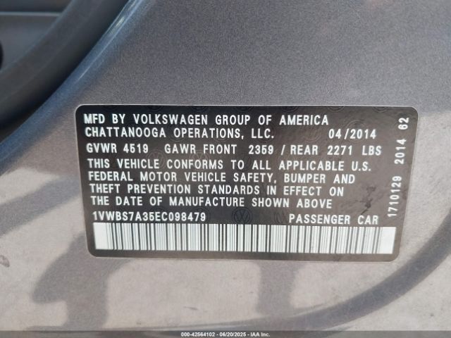 1VWBS7A35EC098479 Volkswagen Passat