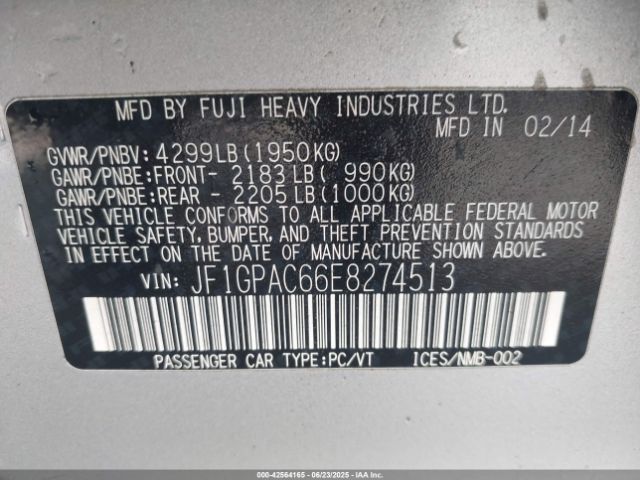 2014 SUBARU IMPREZA JF1GPAC66E8274513 Photo 8