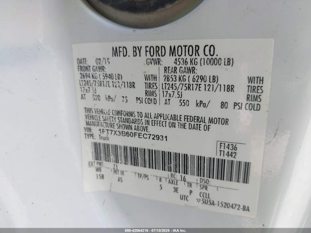 Ford F-350 Xl 2015 1FT7X3B60FEC72931 Image 9