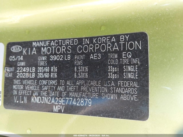 Aukcja sprzedaży 2014 Kia Soul, vin: KNDJN2A29E7742879, numer aukcji: 42564274