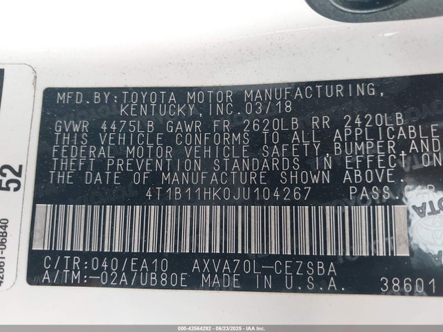 4T1B11HK0JU104267 Toyota a25a-fks
