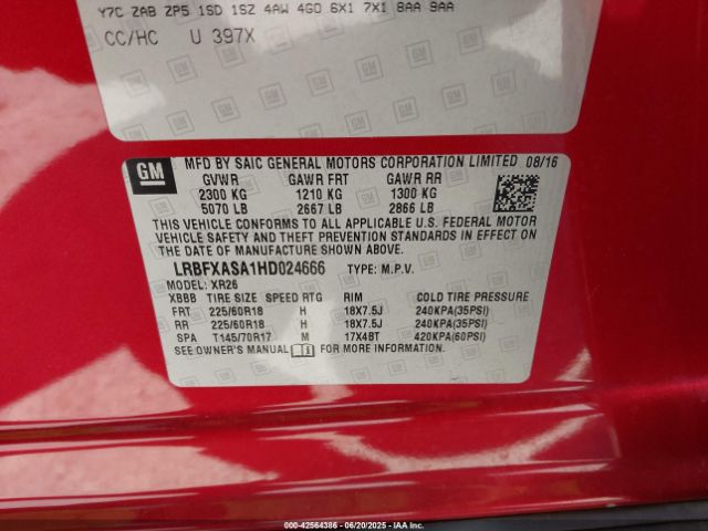 LRBFXASA1HD024666 Buick lcv -sidi: spark ignited direct injection, vvt: variable valve timing, e85 max, e0-e100, alum, dcvcp