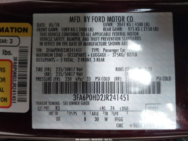 3FA6P0HD2JR241451 Ford 2018