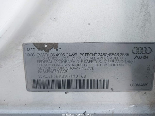 2009 AUDI A4 WAULF78K39A140168 Photo 8