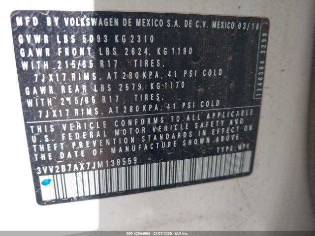 2018 VOLKSWAGEN TIGUAN 3VV2B7AX7JM138559 Photo 8