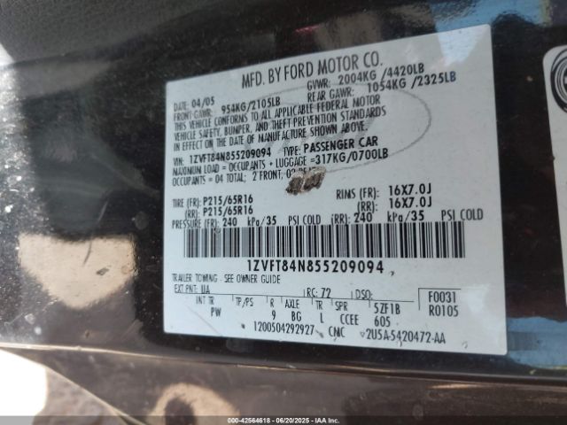 2005 FORD MUSTANG 1ZVFT84N855209094 Photo 8