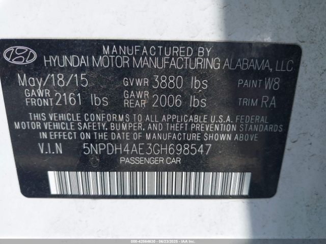 5NPDH4AE3GH698547 Hyundai dohc mpi nu
