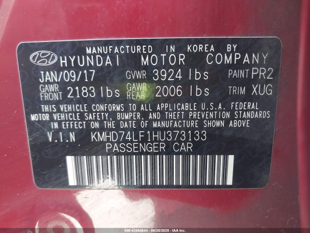 KMHD74LF1HU373133 Hyundai Elantra