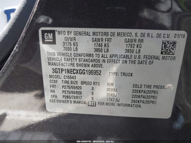 3GTP1NECXGG196952 GMC l83 - sidi, vvt, afm, e85 max, aluminum