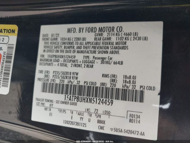 2022 FORD MUSTANG 1FATP8UHXN5124459 Photo 8