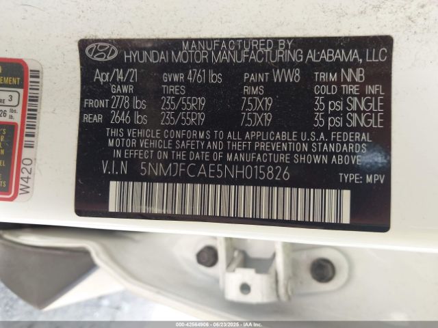 2022 HYUNDAI TUCSON 5NMJFCAE5NH015826 Photo 8