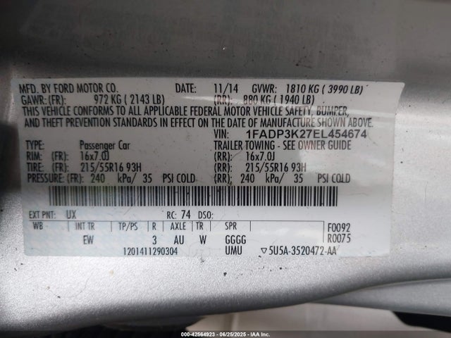 1FADP3K27EL454674 Ford 2014