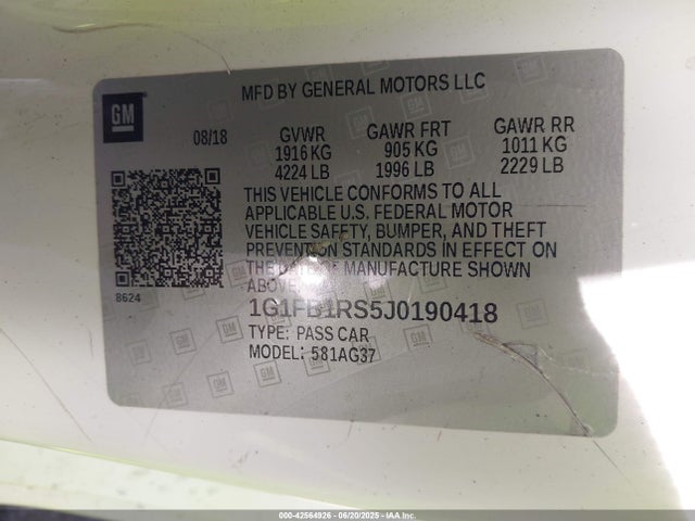 1G1FB1RS5J0190418 Chevrolet lgx - direct injection, variable valve timing, alum, gen 2