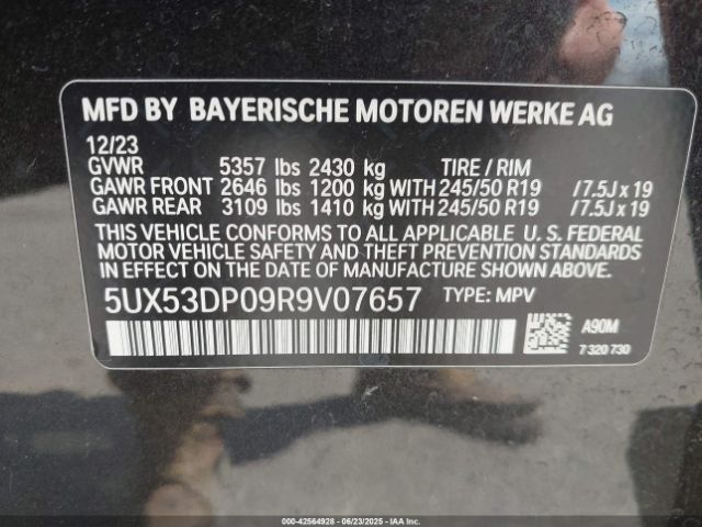 5UX53DP09R9V07657 BMW X3