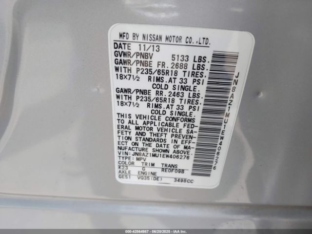 JN8AZ1MU1EW406276 Nissan 2014