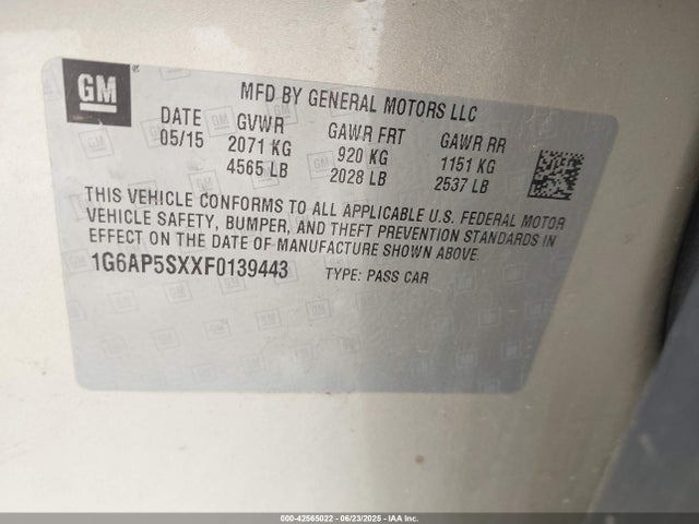 Cadillac Cts Standard 2015 1G6AP5SXXF0139443 Image 9
